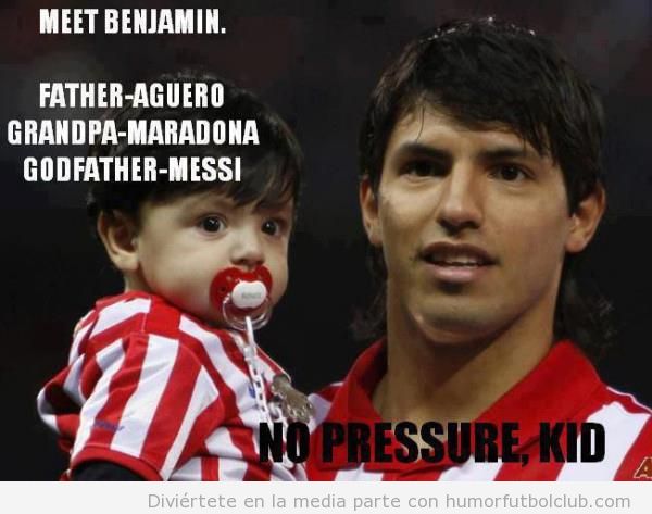 Benjamin es hijo del Kun, su abuelo es Maradona y su padrino es Messi