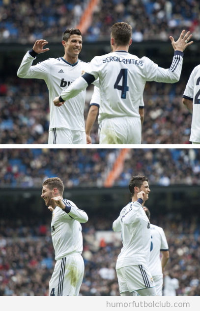 Imagen graciosa del nuevo saludo choque de manos entre Ramos y Cristiano Ronaldo