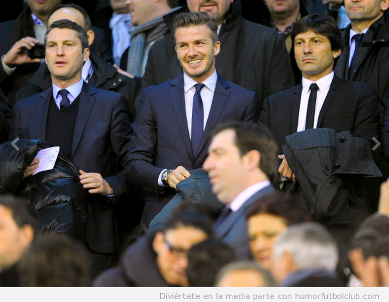 Beckham trajeado en el palco del Valencia PSG