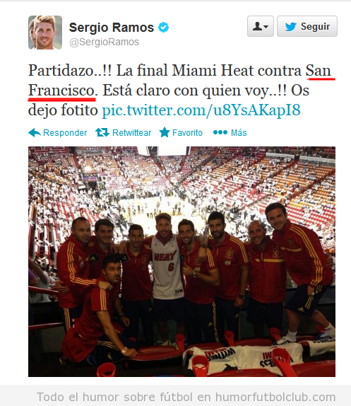 Tweet fail de Sergio Ramos en la NBa, Miamo Heats vs San Antonio