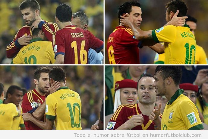 imagen de Neymar haciendo las paces con jugadores Barça  después España Brasil Copa Confederaciones
