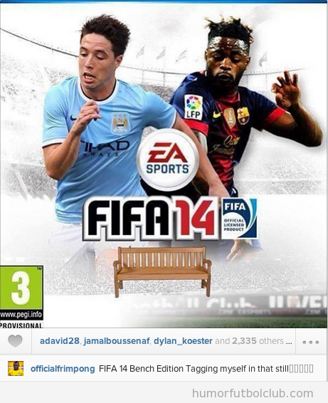 Fotomontaje gracioso, portada del FIFA 14 edición banquillo con Frimpong y Song