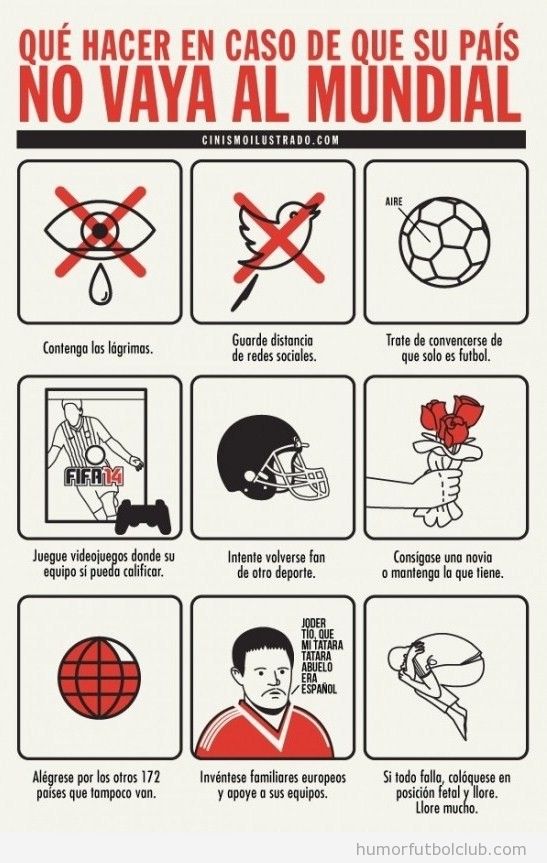 Infografía graciosa, qué hacer si tu país no va al Mundial Fútbol Brasil 14