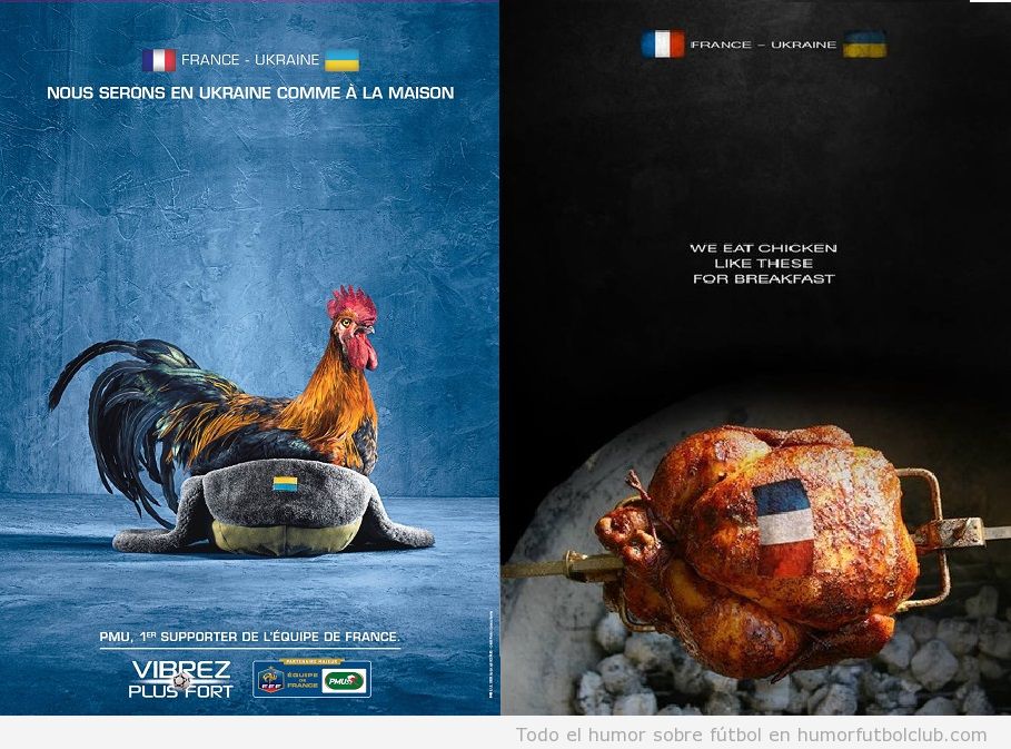Poster gracioso de Francia vs Ucrania, Gallina vs Pollo