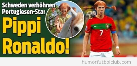 Periódico sueco hace un fotomontaje de Cristiano Ronaldo como Pippi Calzaslargas