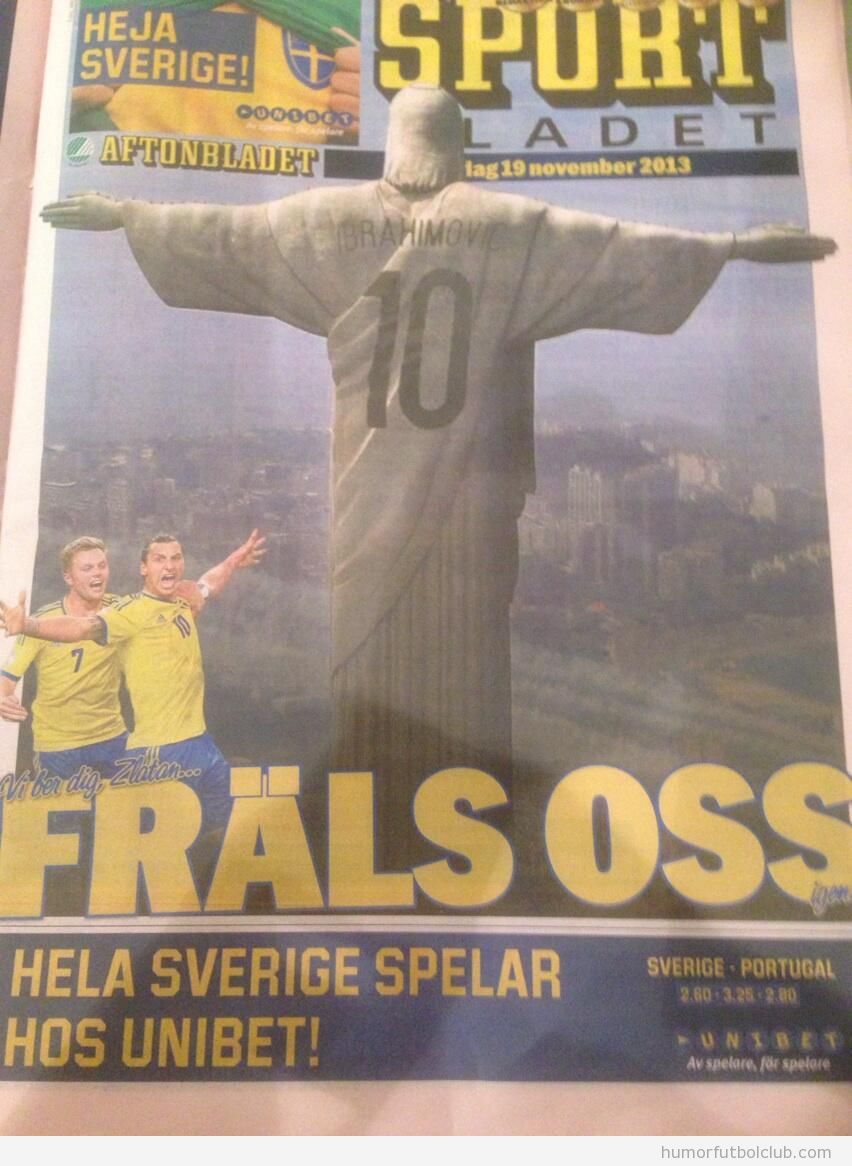Portada periódico sueco Ibrahimovic como Cristo redentor