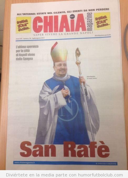 Portada de una revista de Nápoles donde aparece Rafa Benítez como santo