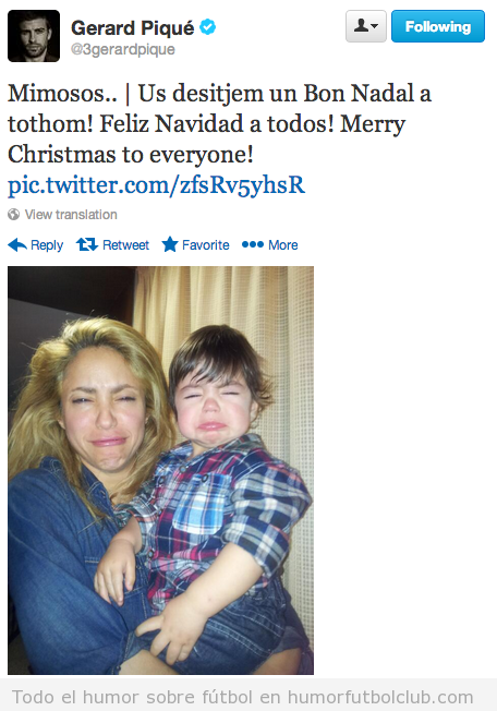 Imagen divertida Pique, Shakira y Milan felicitando la Navidad