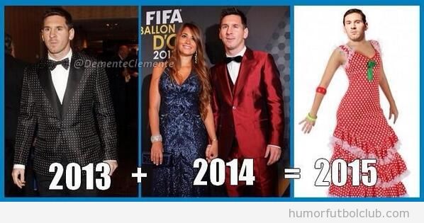 Foto graciosa, Messi traje lunares y rojo, de faralaes