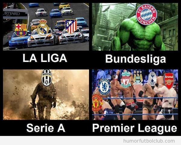Meme gracioso fútbol, diferencia entre ligas europeas