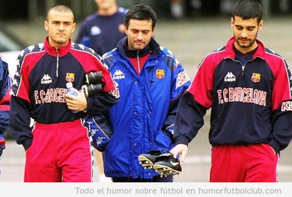 Foto curiosa de Luis Enrique, Mourinho y Guardiola en el Barça, temporada 97/98