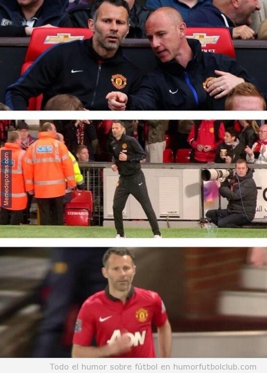 Ryan Giggs entrenador y jugador del Manchester United salta al campo