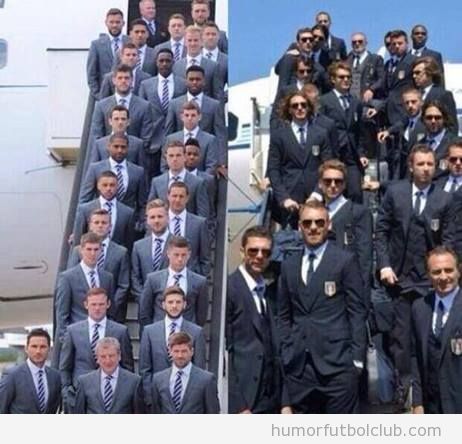 Foto graciosa, diferencias selección Inglaterra e Italia al llegar a Brasil