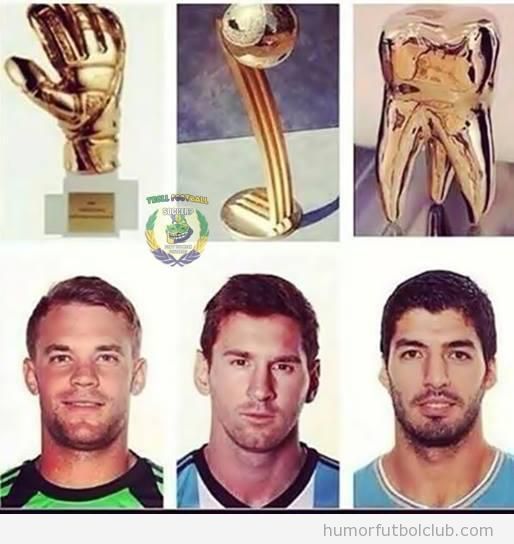 Premios Copa Mundo a Manuel Neuer, Messi y Luis Suárez