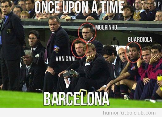Foto antigua del Barça: Van Gaal, Mourinho y Guardiola en el mismo banquillo