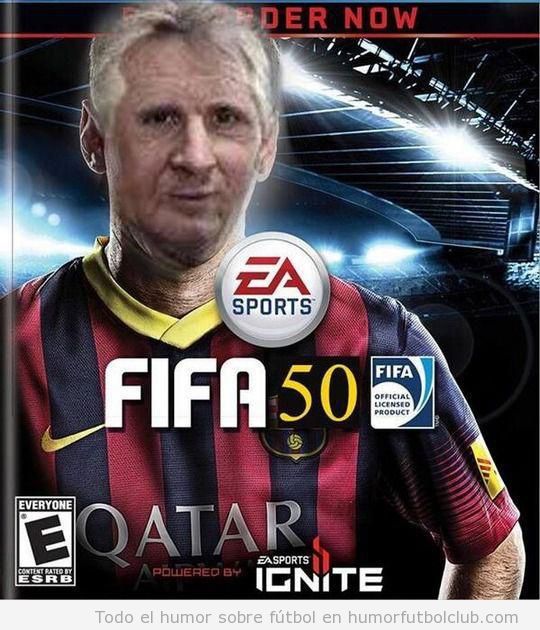 Fotomontaje portada FIFA 50 con Messi viejo
