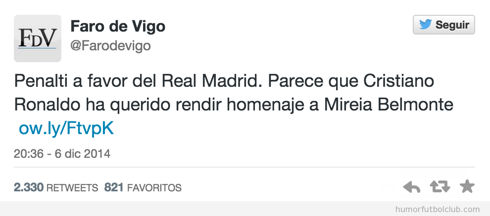 Tweet gracioso Faro de Vigo sobre piscinazo Cristiano Ronaldo