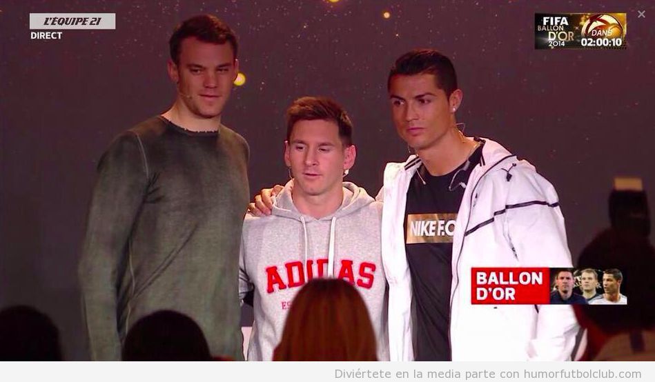 Foto Neuer, Messi y Cristiano Ronaldo antes gala del Balón de Oro