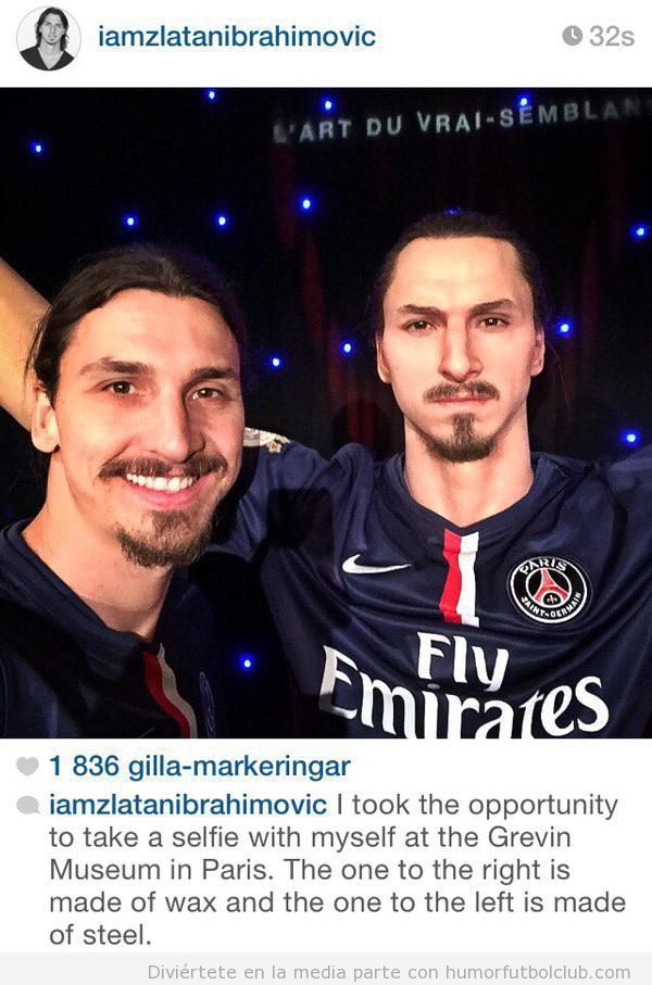 Frase en -Instagram de Ibrahimovic con su muñeco de cera París