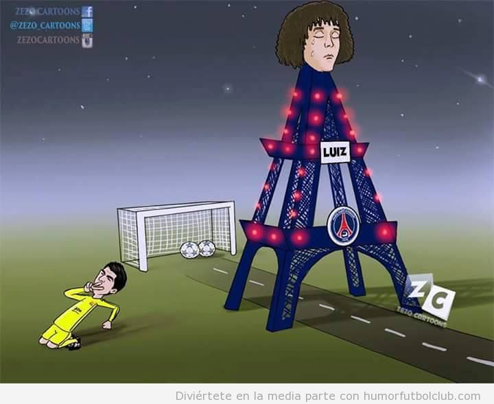 Viñeta Torre Eiffel con la cabeza de David Luiz tras PSG-Barça