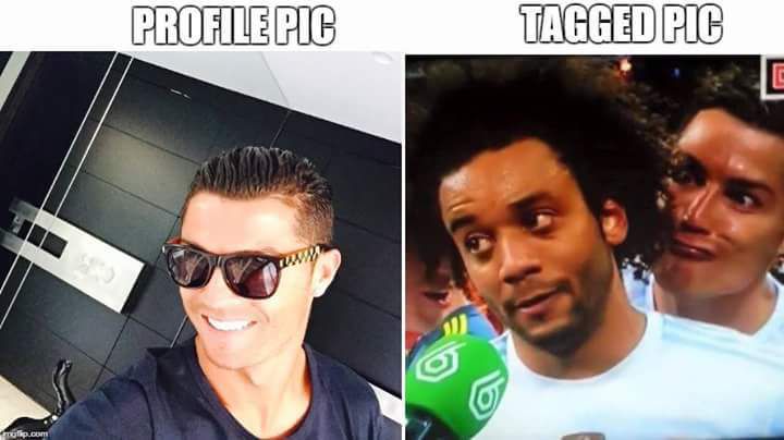 Meme gracioso Cristiano Ronaldo, foto de perfil vs tag en Facebook