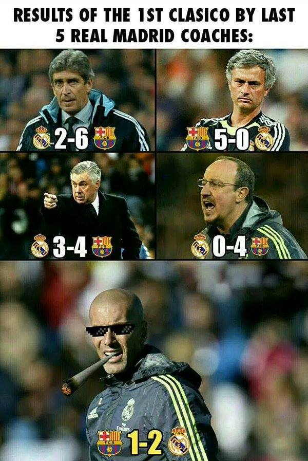 Meme gracioso Zidane después victoria Barça - Real Madrid