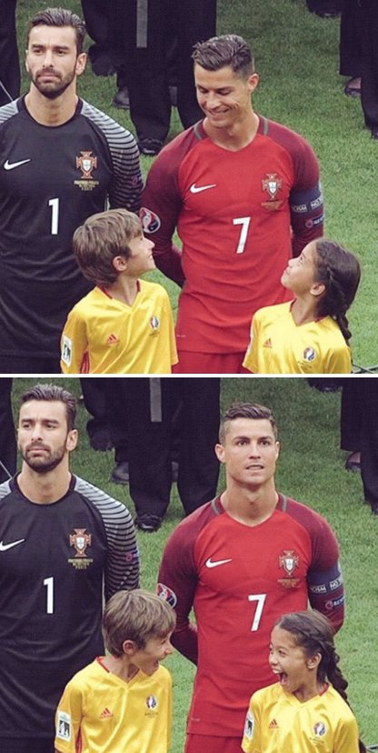 Foto bonita Cristiano Ronaldo y dos niños en Eurocopa 2016