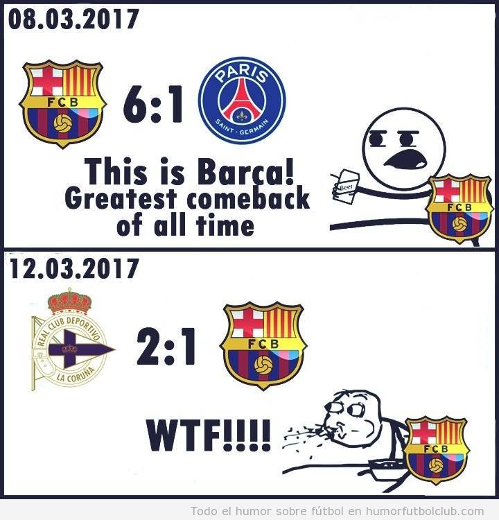 Meme gracioso Barça perder Deportivo