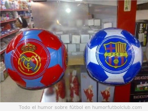 Bazar chino, pelota con los colores del barça y escudo del Madrid