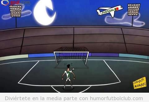 Viñeta de Cristiano Ronaldo esperando a tirar el último penalti contra España en Eurocopa 2012