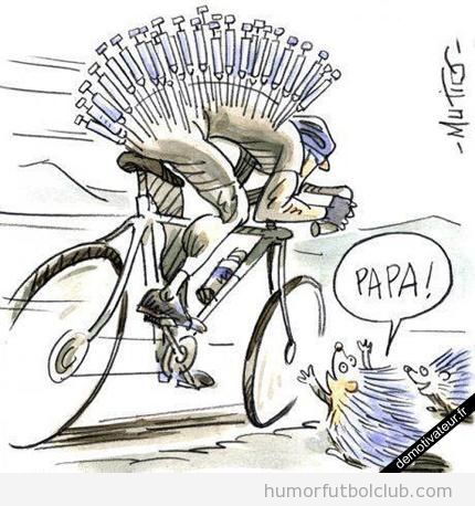 Viñeta del Tour de Francia o France en la que un erizo confunde a un ciclista por el dopaj