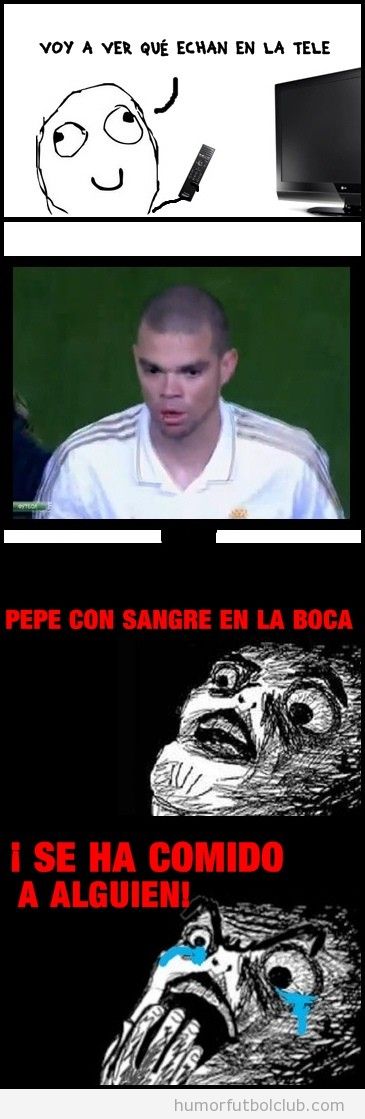 Viñeta de fútbol graciosa, Pepe con sangre en la cabeza