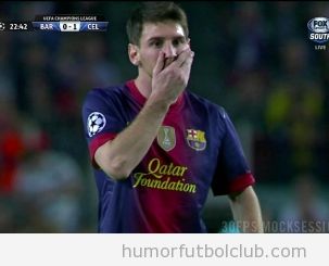 Cara de miedo de Messi después del gol del Celtic ante el Barça