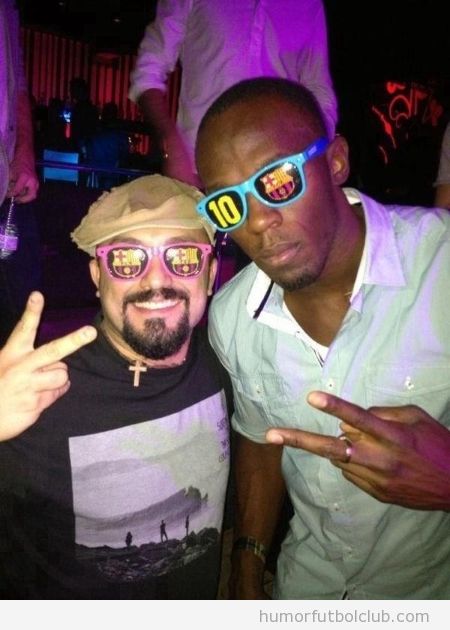Foto de Usain Bolt en una discoteca con las gafas del Barça