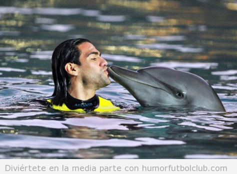 Falcao besando a un delfín