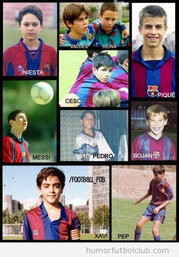 Fotos de Xavi, Iniesta, Reina, Valdés, Piqué, Messi e Iniesta en La Masía cuando eran niños