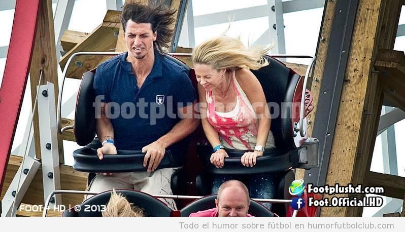Foto graciosa de Zlatan Ibrahimovic y su mujer en una montaña rusa parque atracciones