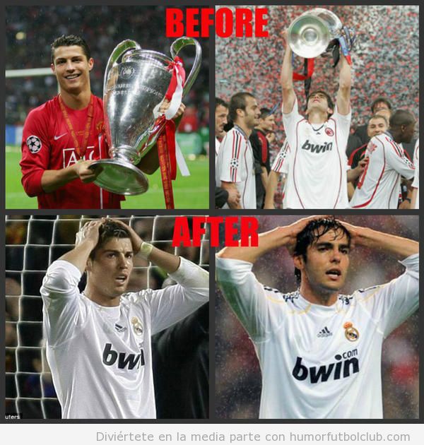 Imágenes graciosas de Cristiano Ronaldo y Kaka antes y después del Real Madrid