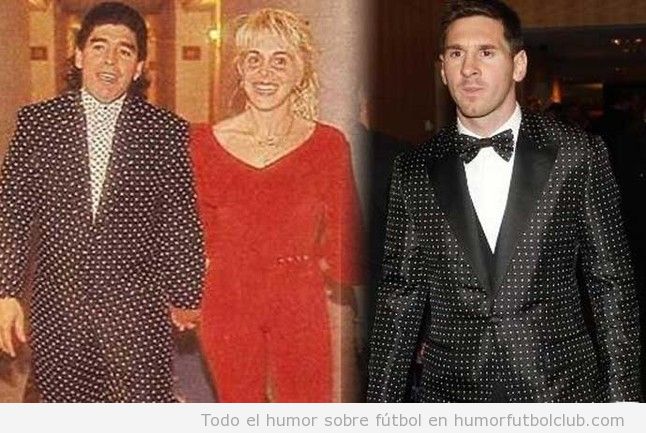 Esmoquin de lunares de Messi es igual que un traje que llevó Maradona en los años 90