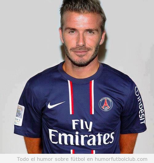 Beckham posa con la camiseta del Paris Saint Germain, PSG