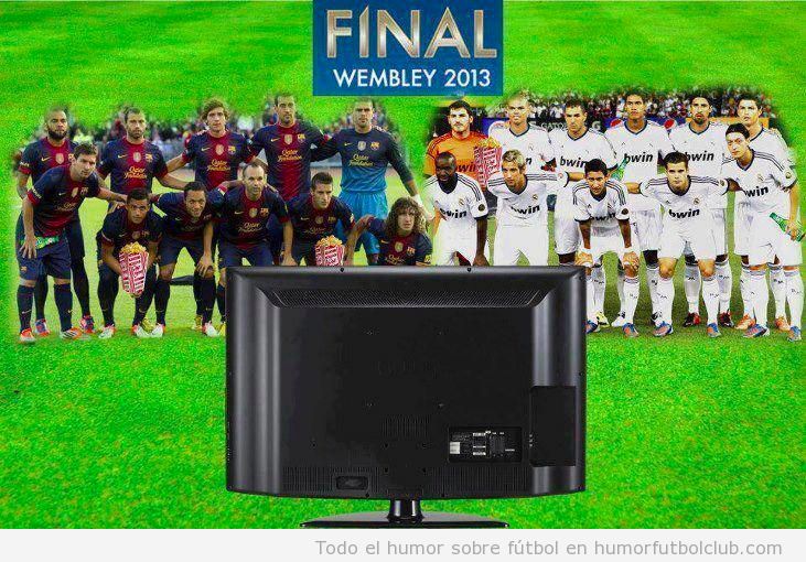 Barça y Rela Madrid viendo la final de la Champions en la tele