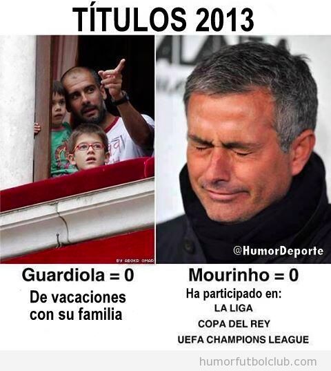 Meme gracioso, comparación de Guardiola y Mourinho en 2013