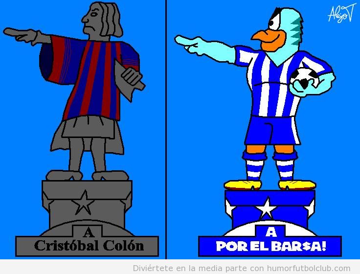 Dibujo gracioso de un perico señalando a America, reacción en contra de la camiseta de Barça de colón