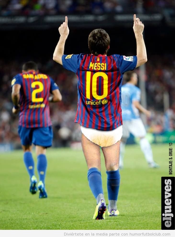 Fotomontaje gracioso, Messi 10 con pañales llenos de caca