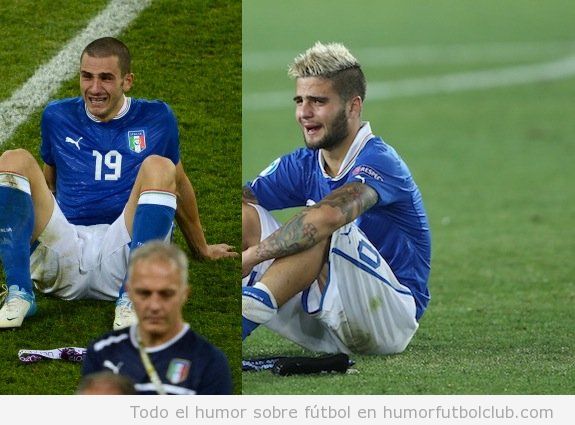 Foto en la que jugadores de Italia SUb 21 lloran tras perder ante España