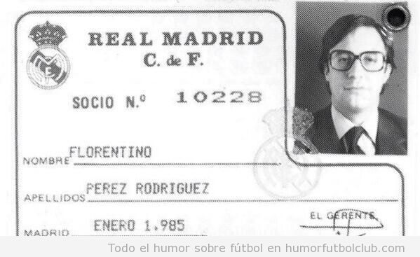 Carnet de socio del Real Madrid de Flroentino Pérez en 1985
