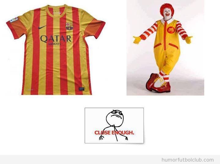 Parecido de la camioseta del Barça con banera catalana y Ronald McDonalds