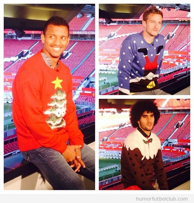 Anders, Lindergaard y Marouane Fellaini com jerseys Navidad feos en Old Trafford
