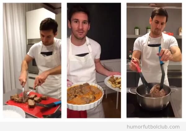 Foto curiosa de Messi cocinando la cena tras perder una apuesta