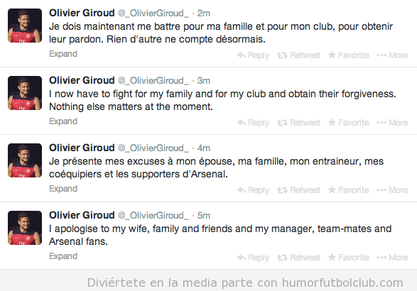 Giroud pide perdón en Twitter